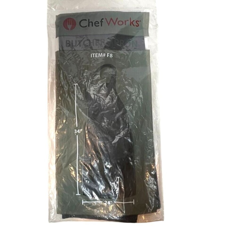 Chef Works Butcher Apron Black 34"x24" Adjustable Neck Strap & Pocket
